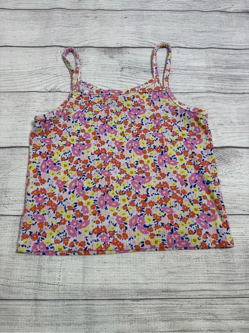 Old Navy Girls Floral Ribbed Cami Tank Top | Pink Multicolor | Size M (8)